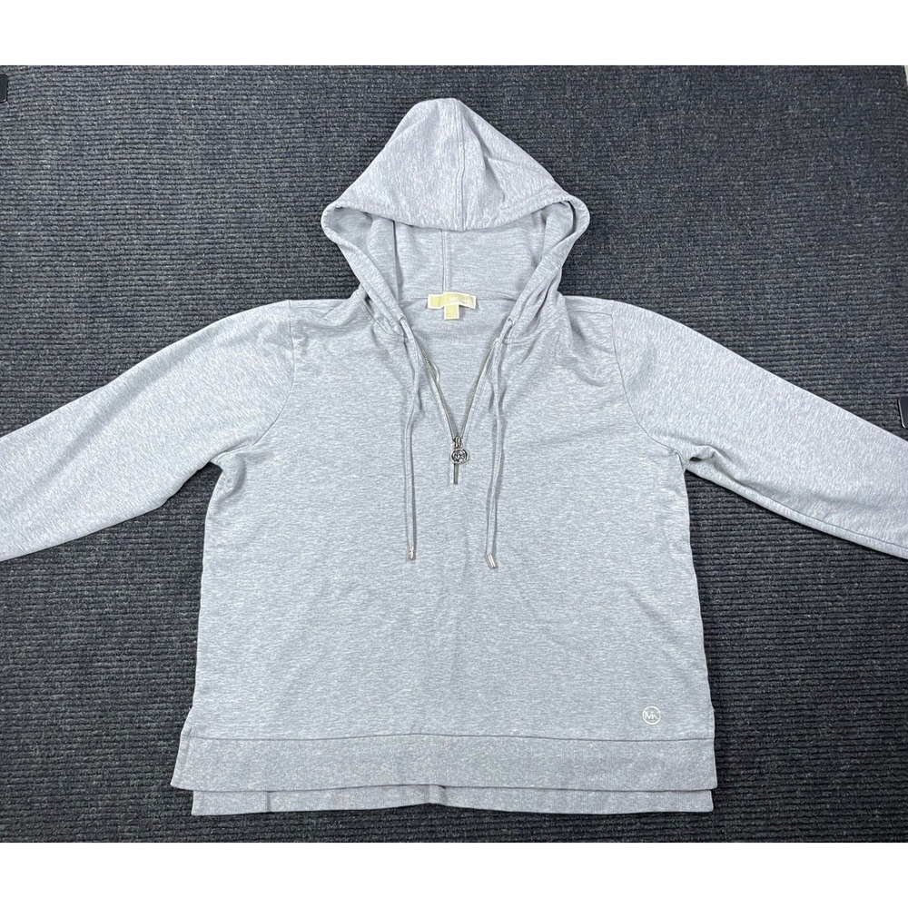 Michael Kors Womens XL Gray Quarter Zip Hoodie Heather Knit Pullover Logo MK
